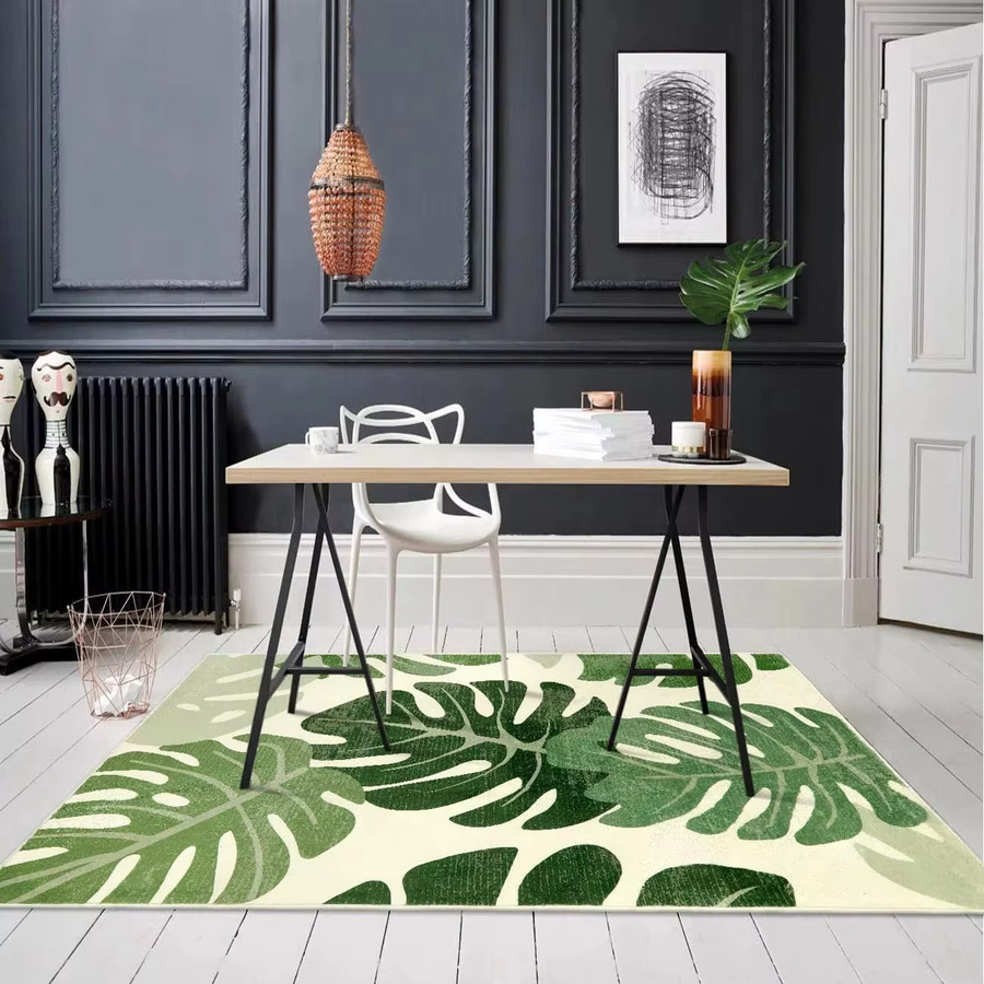 VIKAMA Flanell-Teppich mit Monstera-Blattmuster in Grün, rutschfest und weich, B: 120 cm, T: 80 cm - Bild 2