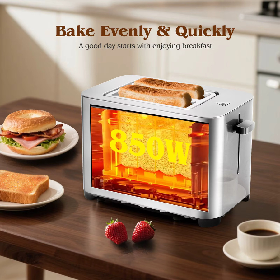 Aigostar Edelstahl Toaster in Silber mit LED-Touchscreen, 850W, 2 Scheiben, 4 cm extra breite Toastschlitze und 6 Bräunungsstufen - Bild 6