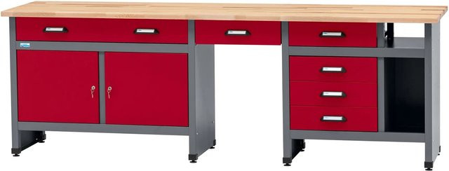 Küpper Werkbank-Set mit 6 Türen, 6 Schubladen und Pegboard in Dunkelrot, B/H/T: 204 x 240 x 60 cm - Bild 1