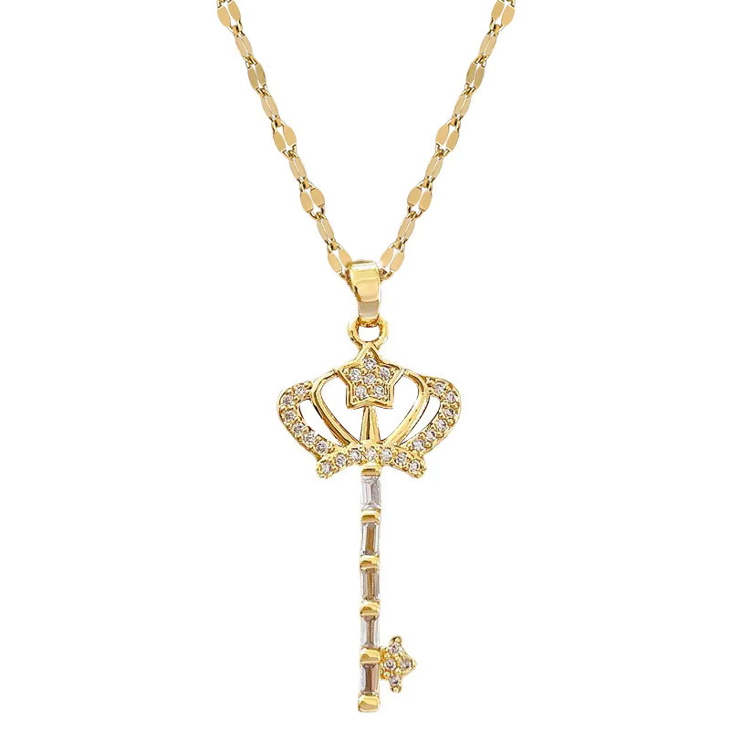 XIYANIKE Halskette, Edelstahl, Gold, Krone Schlüssel Anhänger, Damen - Bild 2