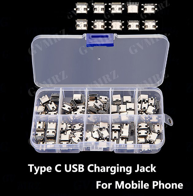 100 Stück USB-C Ladebuchsen in Silber als Schweißverbinder für Handy-Leiterplatten und DIY-Reparatur-Kits - Bild 1