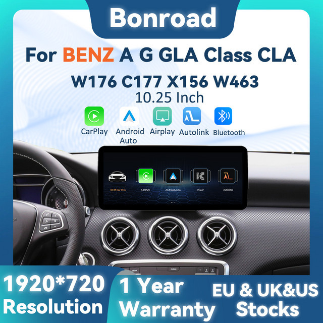 BONROAD Auto-Multimedia Autoradio mit 10,25 Zoll Touchscreen, Wireless CarPlay, Android Auto und GPS für Mercedes Benz A-Klasse, GLA, CLA (W176, X156, C117) NTG 4.5 5.0, Schwarz - Bild 1