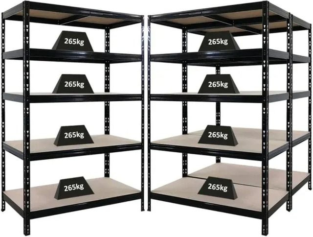 PROREGAL Tiger Schwerlastregal Set aus 3 Einheiten, Schwarz, H x B x T: 180 x 120 x 60 cm, Fachlast 265 kg, verstellbare Regalböden - Bild 1