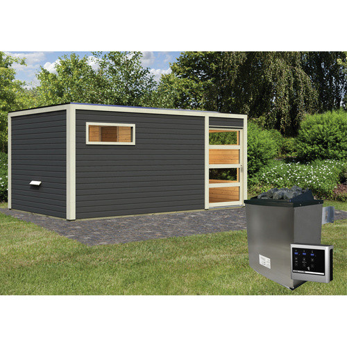 KARIBU Saunahaus Walk in Grau mit 9 kW Ofen und externer Steuerung, B/T/H: 508 x 276 x 210 cm - Bild 2