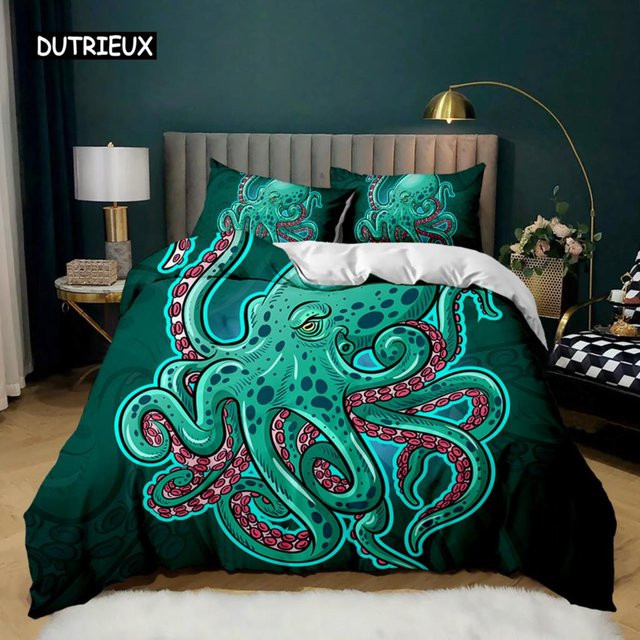 Bettwäscheset Oktopus Meeresleben mit Bettbezug und Kissenbezug von Binchi Outdoor Product, Mehrfarbig, B/H: 135 x 200 cm - Bild 1