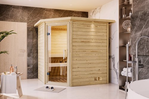 KARIBU Sauna Soodla aus Fichte in Beige für 3 Personen, B/T/H: 224 x 184 x 202 cm - Bild 1