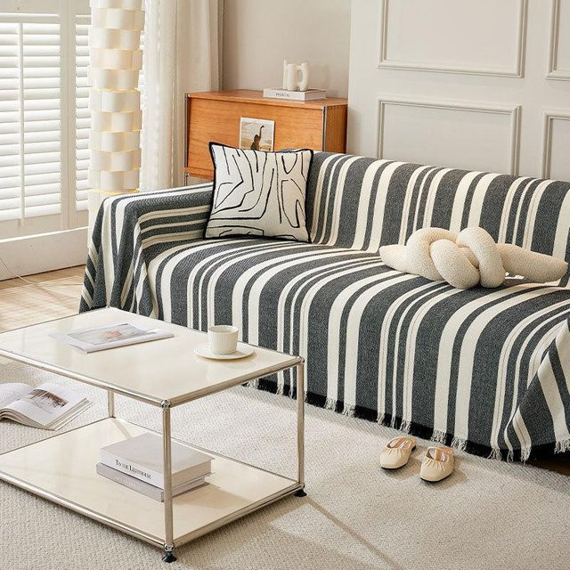 Chenille-Sofabezug mit schwarzen Linien, universeller Couch-Bezug aus Stoff, B/B: 180 x 130 cm - Bild 1