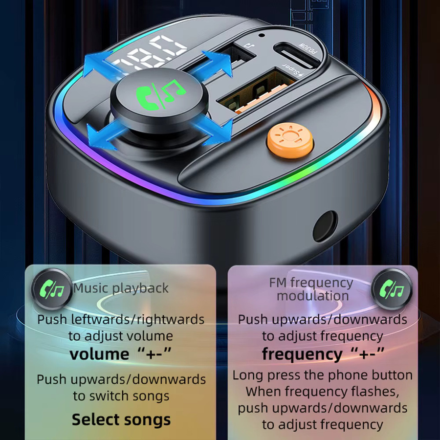LUTU Bluetooth 5.4 FM-Transmitter mit Freisprecheinrichtung, MP3-Player und PD30 W Schnellladeadapter in Schwarz - Bild 5