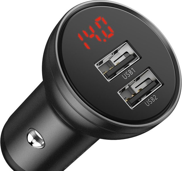 Baseus Auto-Ladegerät mit Digital Display, 24W, 2 x USB-A, Grau CCBX-0G - Bild 1