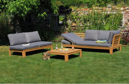 acamp Loungeset GRANADA in Grau mit 5 Sitzplätzen aus Akazienholz und UV-beständigen Polyester-Auflagen - Bild 3