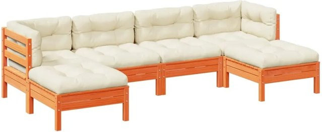 vidaXL 6-teilige Garten-Sofagarnitur aus Kiefernholz in Braun mit Kissen im L-Shape Design - Bild 1