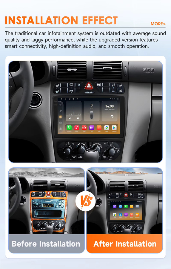 Hizpo 2Din Autoradio mit 9 Zoll Display für Mercedes Benz C-Klasse CLK W203 W209 S203 A209 W168 mit CarPlay, Android Auto, GPS und Snapdragon 6115 in Schwarz - Bild 2