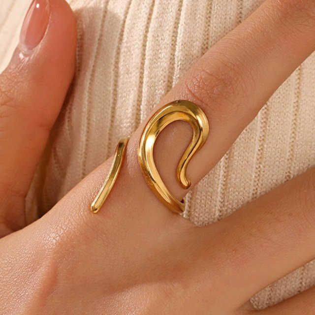 Yerik Offener Ring, Edelstahl, Gold, Damen, Punk - Bild 1