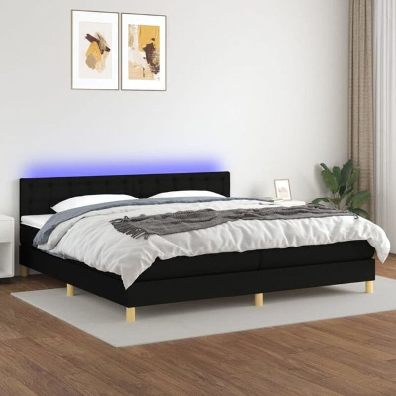 vidaxl Boxspringbett mit Matratze und Leder-Optik in Schwarz aus Stoff, B/T: 200 x 200 cm - Bild 1