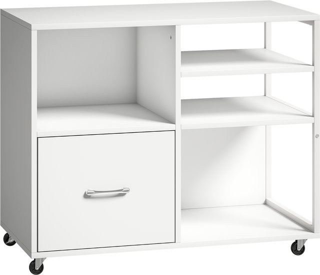 HOMCOM Druckertisch auf Rollen in Weiß mit offenen Regalfächern und Schublade für das Homeoffice - Bild 1