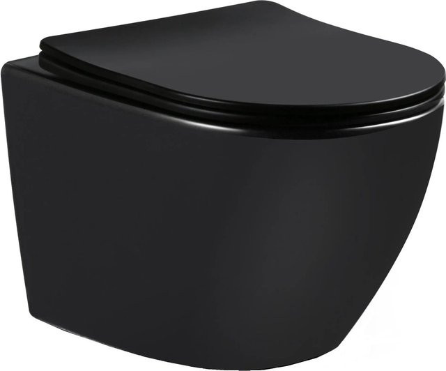 BÄDER BOUTIQUE Wand-WC spülrandlos in Schwarz Matt mit SoftClose WC-Sitz und kurzer Ausladung, Keramik, B/T/H: 37 x 37 x 37 cm - Bild 1