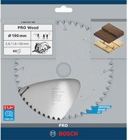 Bosch Optiline Wood Hartmetall Kreissägeblatt mit 60 Zähnen, Durchmesser: 190 mm, Bohrung: 30 mm, Dicke: 2,6 mm - Bild 2