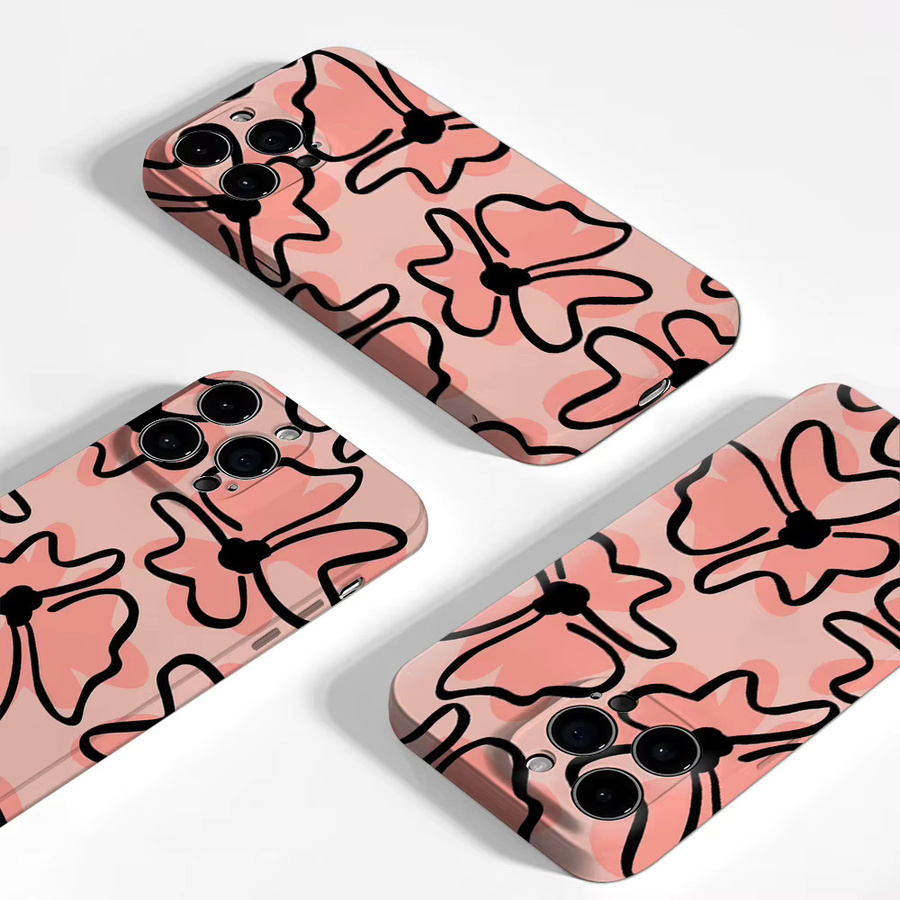 Handyhülle mit Blumenmuster für Apple iPhone 17 16 15 14 13 12 Pro Max Plus, Schwarz und Rosa, doppelschichtige Rückseite - Bild 3