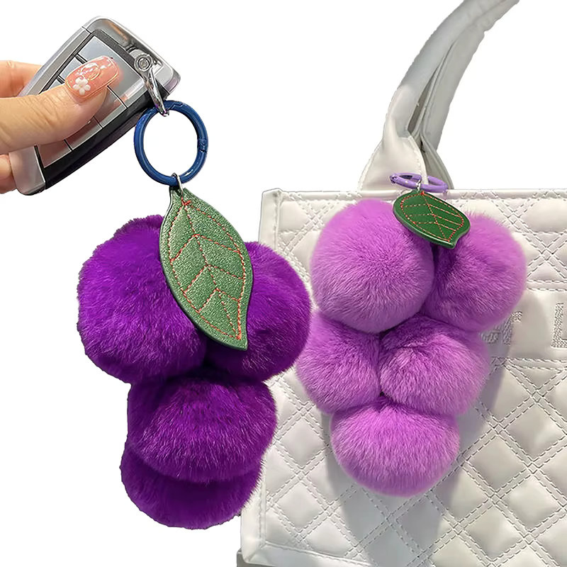 Velishy Schlüsselanhänger, Trauben-Pompons, imitiertes Rex-Kaninchenfell, Unisex - Bild 2