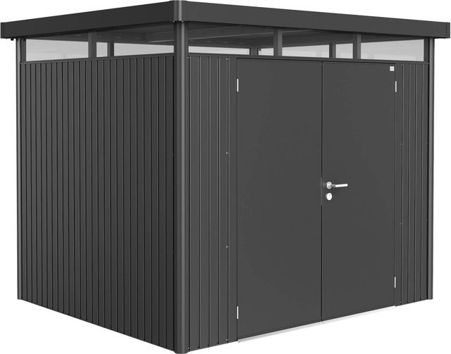 Biohort Gerätehaus HighLine aus Stahl mit Doppeltür und Flachdach in Dunkelgrau-Metallic, 5,6 m², B x H x T: 275 x 222 x 235 cm - Bild 1