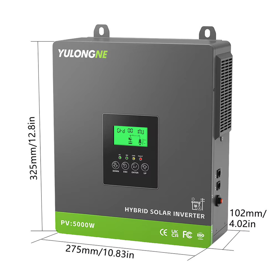 YULONGNE Hybrid-Solarwechselrichter 3300W 24VDC zu 230VAC Off-Grid-Wechselrichter mit 120A MPPT-Laderegler und max. 5000W PV-Eingang in Grau - Bild 2