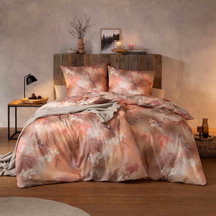 Estella Kuschel Flanell Bettwäsche Chestnut bernstein Nüsse Blätter Baumwolle B/T/H: 155 x 220 cm mit 80 x 80 cm Kissenbezug - Bild 1