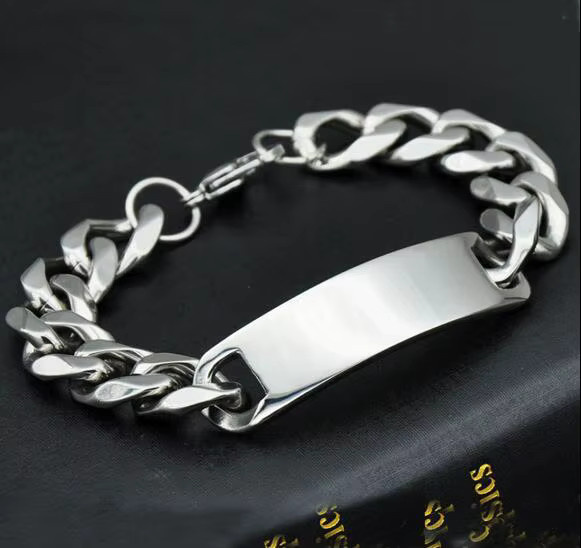 Armband Edelstahl, Smooth Curb Chain Link ID, Herren - Bild 2