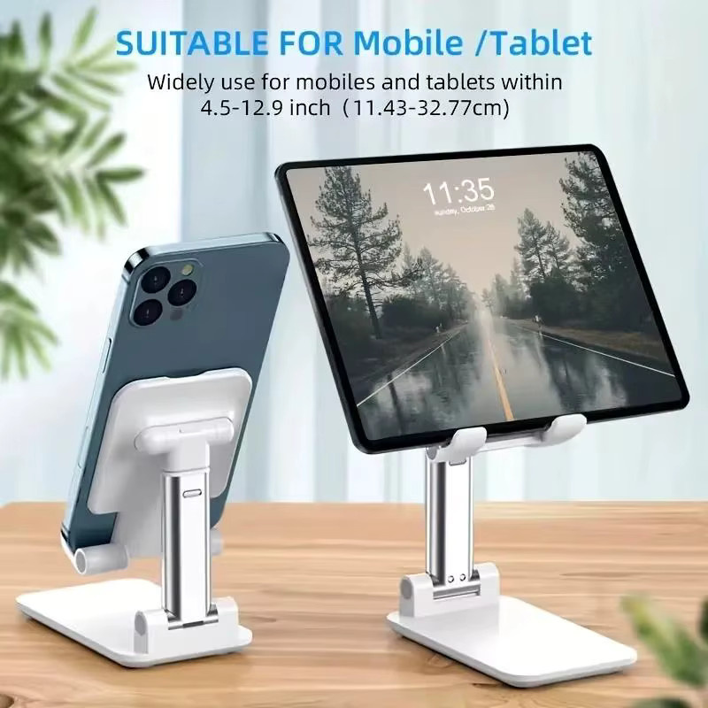 Universelle und verstellbare Desktop-Telefonhalterung für Smartphone und Tablet in Weiß - Bild 3