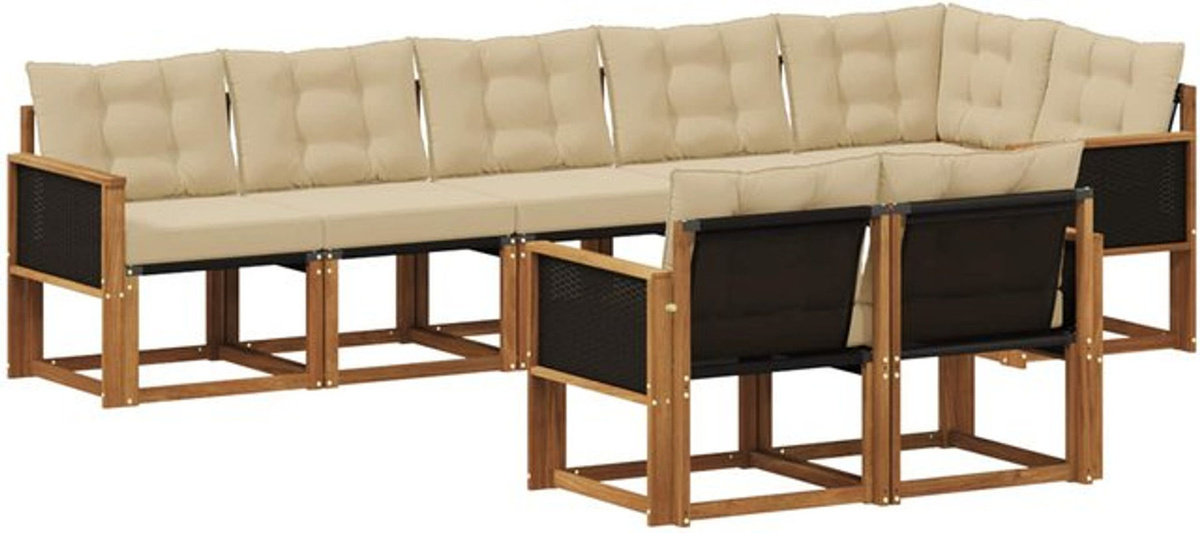 vidaXL Outdoor-Sofagarnitur aus Akazie mit 8-teiligem Set und Kissen in Natur und Beige - Bild 1