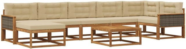 vidaXL Outdoor-Sofagarnitur in U-Form aus Akazienholz mit 8 Kissen in Natur und Beige - Bild 1