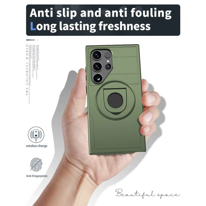Robuste 2-in-1 Sturzsichere Hülle für Samsung Galaxy S25 Ultra S24 FE S23 S22 Plus mit magnetischem Ring-Ständer in Schwarz - Bild 5