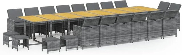 vidaXL 21-teilige Garten-Essgruppe aus Poly Rattan und Akazienholz in Grau - Bild 1