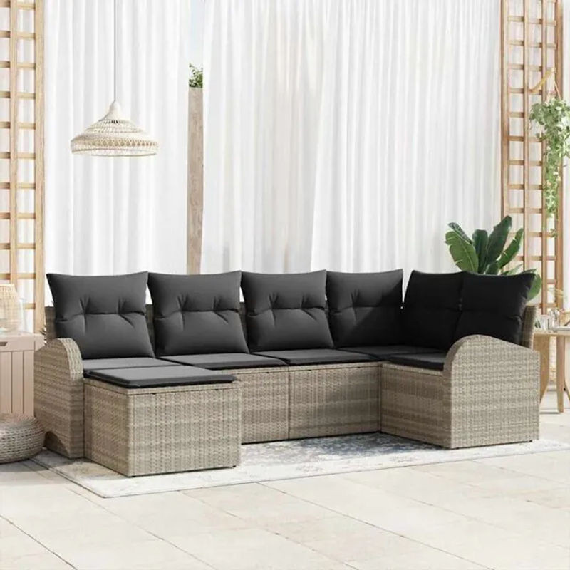 vidaxl Garten-Sofa-Set aus Poly-Rattan mit 6 Kissen in Hellgrau - Bild 1