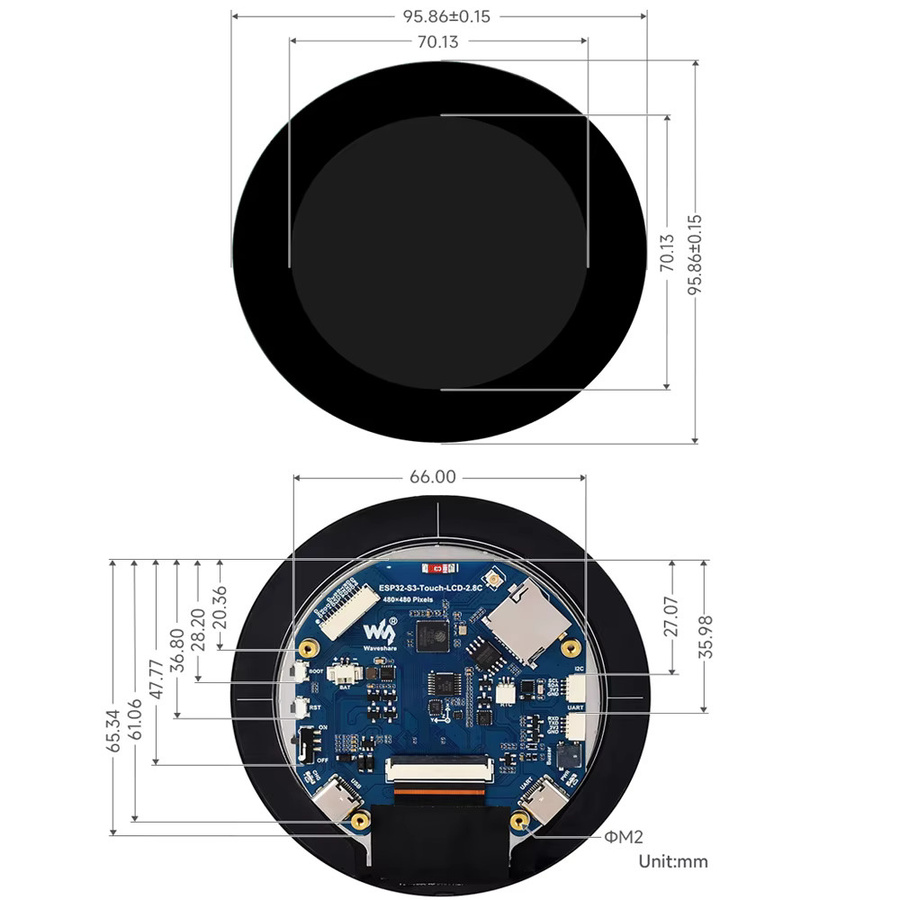 Waveshare ESP32-S3 Rundes LCD-Entwicklungsboard mit 2,8 Zoll IPS Touchscreen in Schwarz - Bild 4