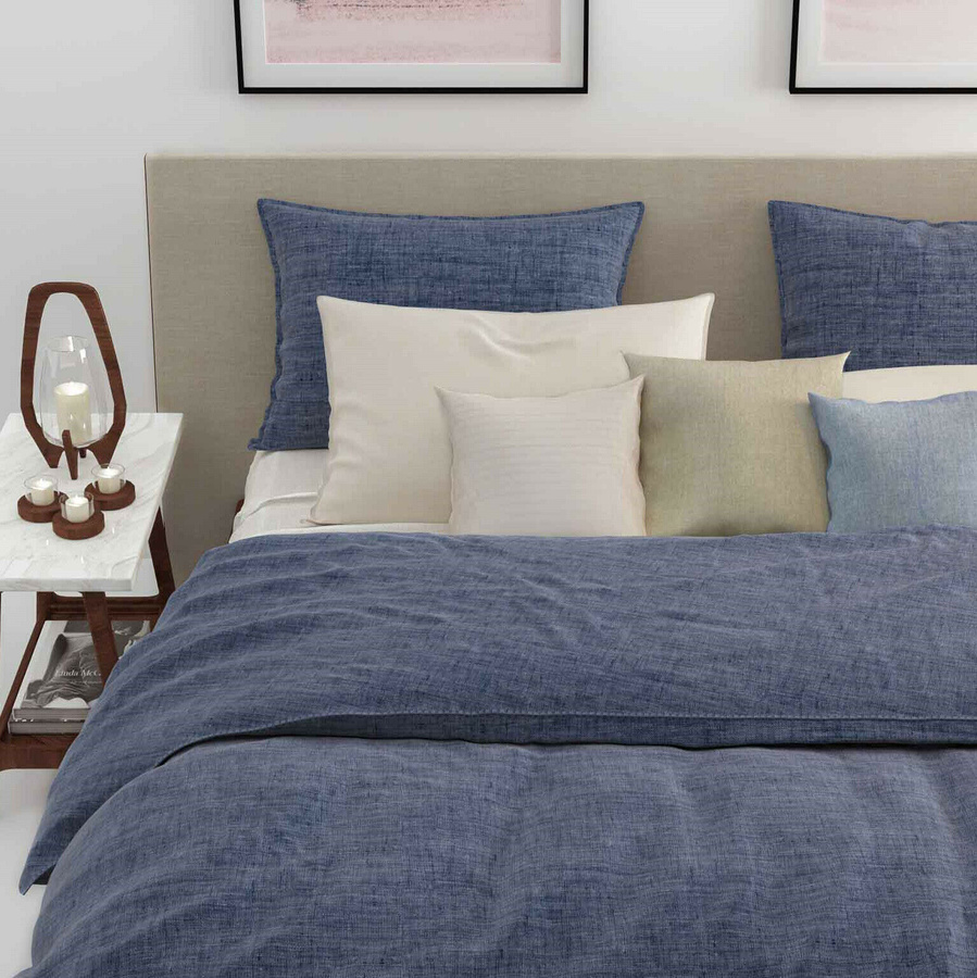 Zo! Home Cotton Bettwäsche Lino Urban Blue Dunkelblau Meliert mit Bettbezug und Kissenbezug, B/H: 135 x 200 cm und 80 x 80 cm - Bild 1