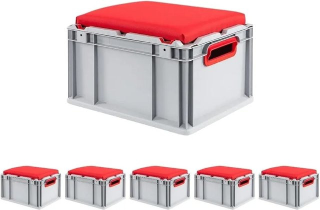 SparSet 6 x Eurobox NextGen Seat Box Rot, Eurobehälter mit Griffen und 20 Liter Volumen, H x B x T: 26,5 x 30 x 40 cm - Bild 1