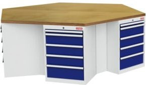 STIER 6-Eck-Werkbank in Lichtgrau und Enzianblau, B/T/H: 250,0 x 216,5 x 86,0 cm - Bild 1