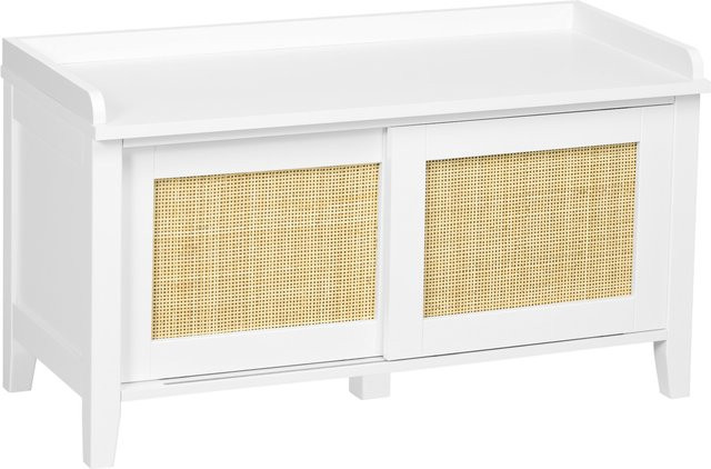 HOMCOM Schuhbank mit Regal und zwei Schränken mit Rattanfronten in Weiß - Bild 1
