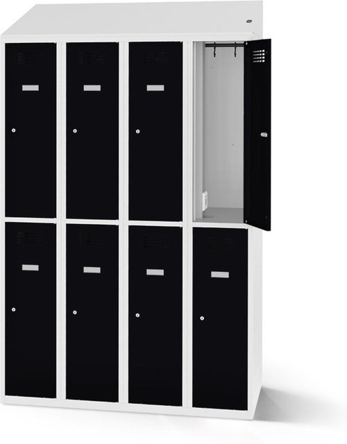rotstahl Garderobenspind mit 8 Türen und Ladefunktion, schwarz und lichtgrau, B: 120 cm, H: 200 cm - Bild 1