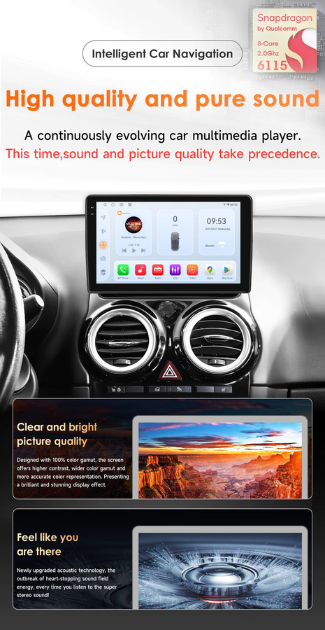 OSSURET 9 Zoll 2 Din Android 14 Autoradio für OPEL CORSA D 2007-2012 mit Qualcomm Snapdragon 6115 Octa Core, GPS-Navigation, Bluetooth, Wireless Carplay und CANBUS, Schwarz - Bild 2