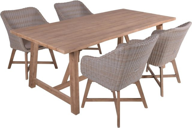 Garden Pleasure Gartenmöbel-Set Oakland 5-teilig aus Akazienholz in Grau und Braun mit Kunststoffgeflecht und Polyester - Bild 1