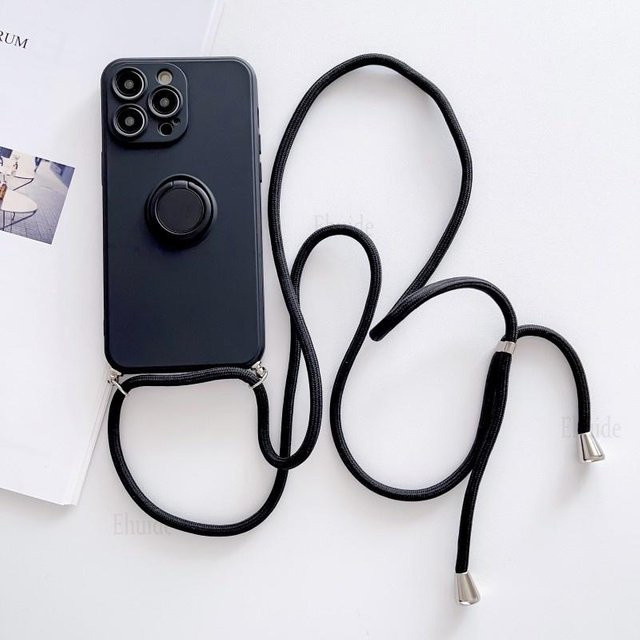 Samsung Crossbody-Hülle mit Ringhalter und Trageband für Galaxy S24 S23 S22 S21 S20 FE A54 A34 A14 in Schwarz - Bild 1