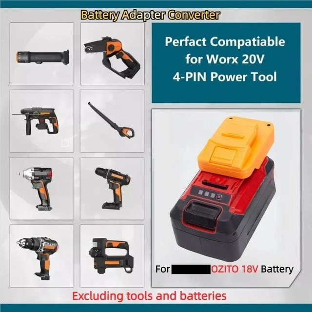 Ozito Akku-Adapter für Worx 4-Pin 20V Akku-Werkzeuge, Konverter Zubehör in Orange - Bild 1
