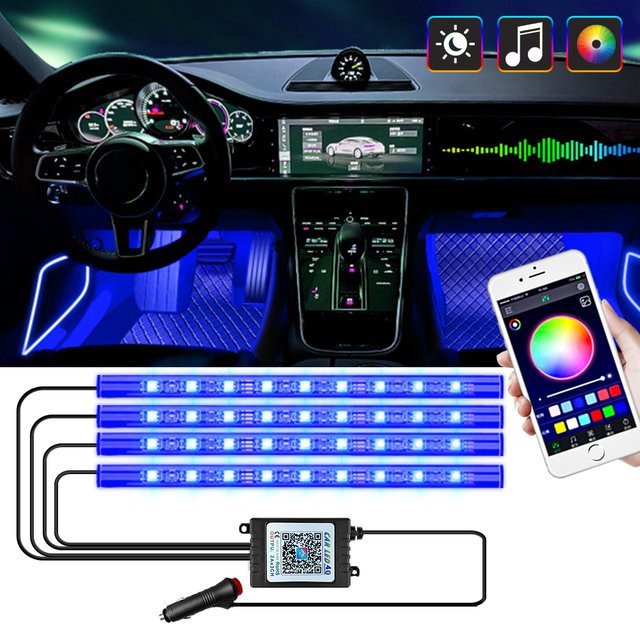 WUMFIRE LED Auto Fußlicht mit Fernbedienung und Sprachsteuerung, RGB Atmosphäre Lampe in Schwarz - Bild 1