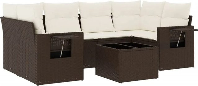 vidaXL 7-tlg. Garten-Sofagarnitur in L-Form aus Polyrattan mit Kissen in Braun - Bild 1