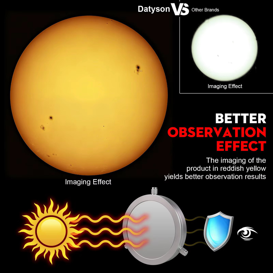 Datyson Metall-Sonnenfilter-Objektivdeckel in Silber für Teleskop-Kameras zur Sonnenbeobachtung und Sonnenflecken-Aufnahmen (64-90mm) - Bild 2