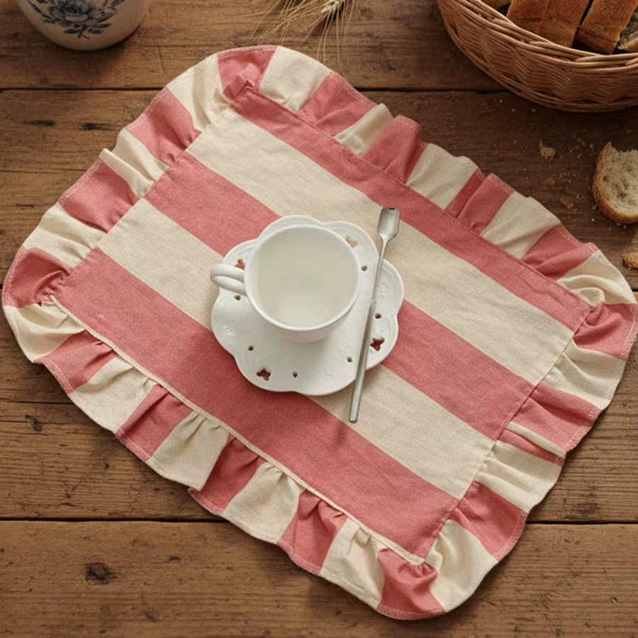 BUYNOW Tischset mit Streifenmuster und Rüschen für Küche und Esszimmer, B/T: 30,48 x 30,48 cm - Bild 3