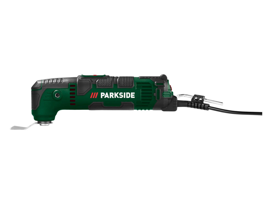 Parkside Multifunktionswerkzeug PMFW 310 I6 in Grün mit Zubehör wie Sägeblatt, Schaber und Schleifpad - Bild 4