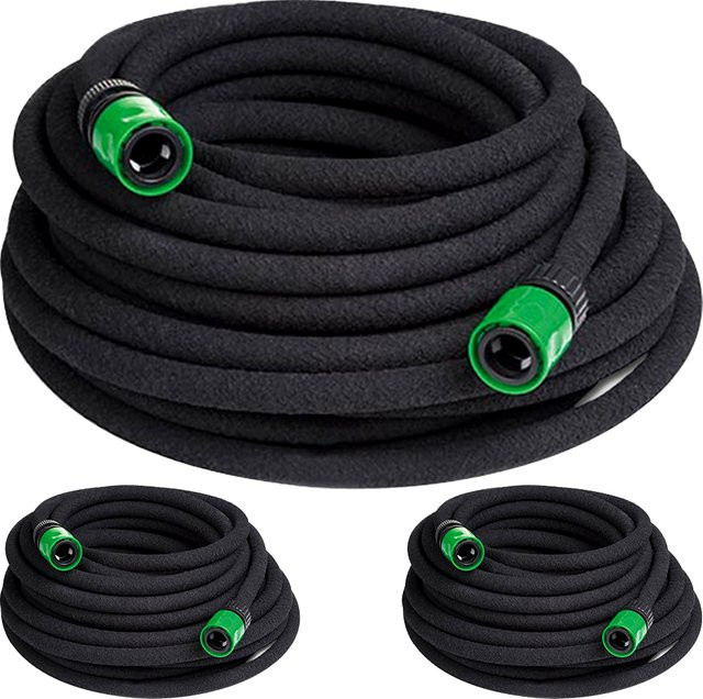 GARDEBRUK 3er-Set Tropfschlauch 1/2 Zoll mit T-Verbindern, Verbindungsstücken und integriertem Wasserstop, Schwarz, 3 x 15 m - Bild 1