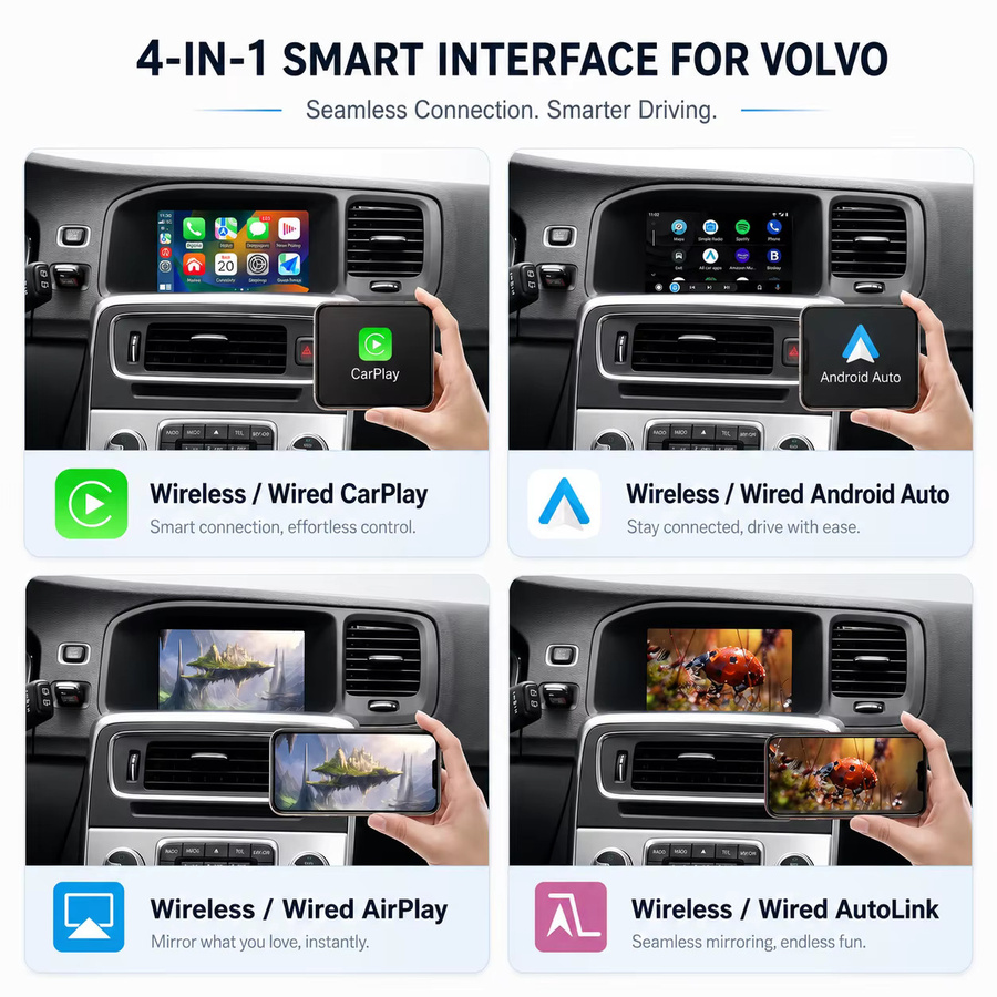 AUTOABC Multimedia-Box für Volvo V40 2011-2018, XC60 und S60L mit 7 Zoll Interface, kabelloses CarPlay, Android Auto, Mirror Link, AirPlay, Rückfahrkamera, Siri, GPS und Bluetooth in Schwarz - Bild 2